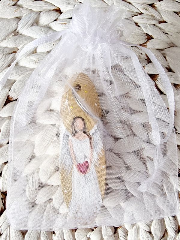 Schlüssel-/Taschenanhänger * Engel * handbemalt * Holz * Gold-Weiß * Herz